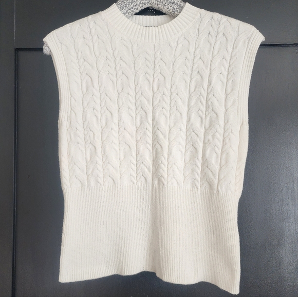 Ellen Tracy White Ivory Cable Knit Mock Neck Sweater Vest L - Picture 2 of 8